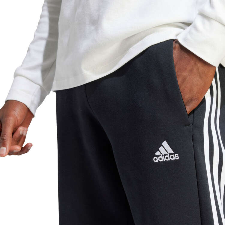 adidas Mens Essentials Fleece Open Hem 3-Stripes Pants, Black/White, rebel_hi-res