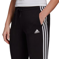 adidas Womens Essentials Fleece 3-Stripes Pants, Black, rebel_hi-res