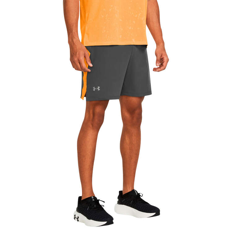 Under Armour Mens UA Launch Elite 7inch Shorts, Grey/Orange, rebel_hi-res