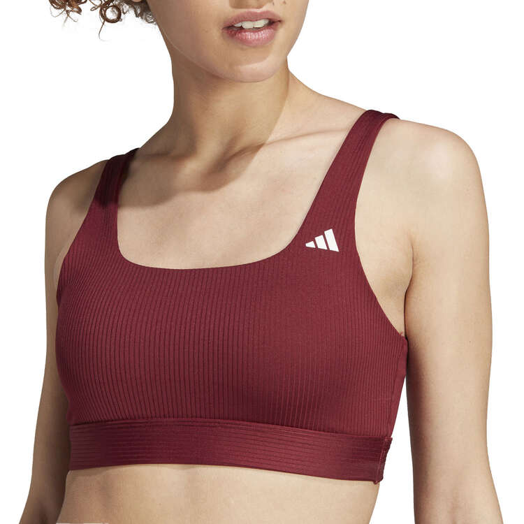 adidas Womens Training Light Support Ribbed Sports Bra, Red, rebel_hi-res