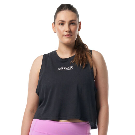 Ell & Voo Womens Rocky Cropped Muscle Tank, Charcoal, rebel_hi-res