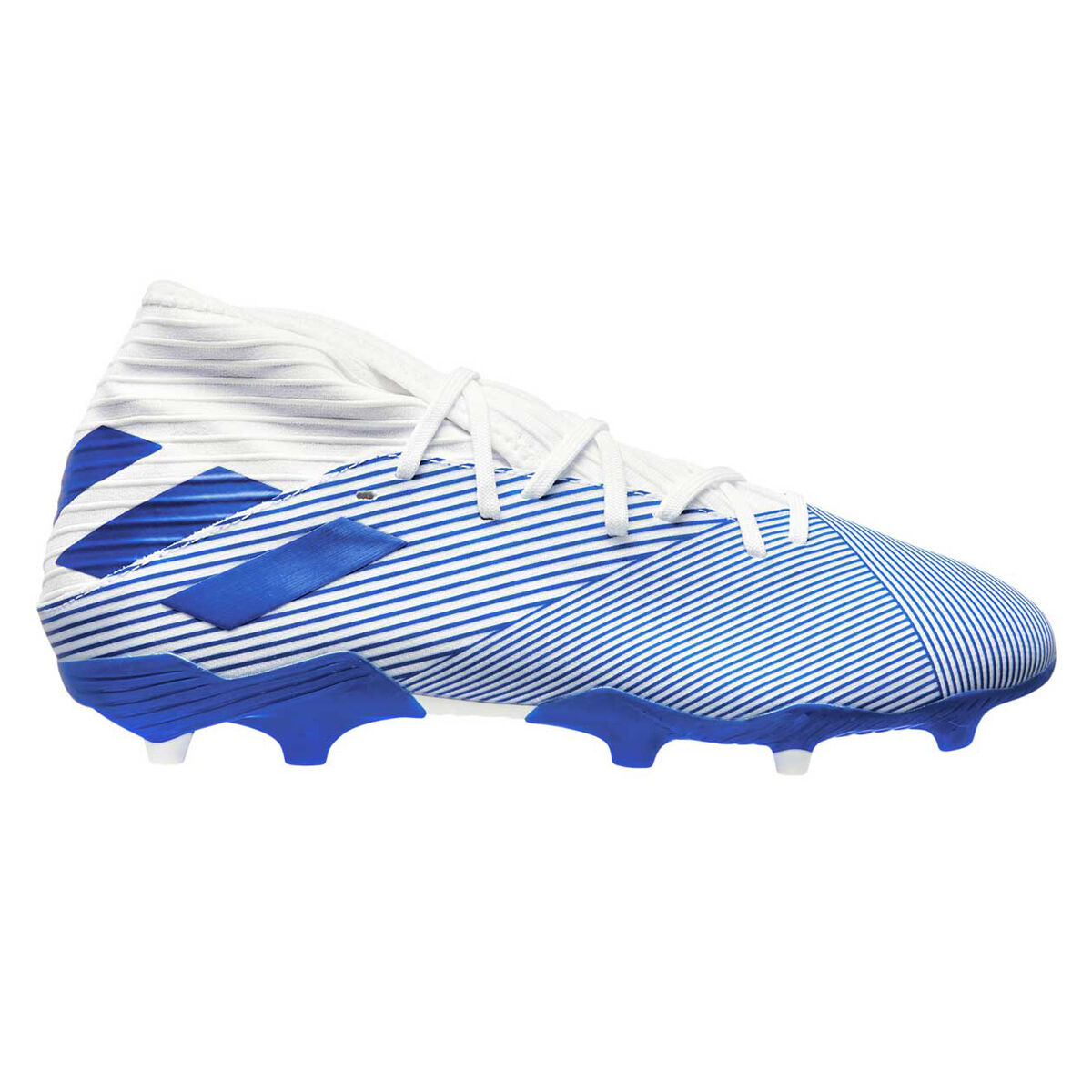 white and blue adidas football boots