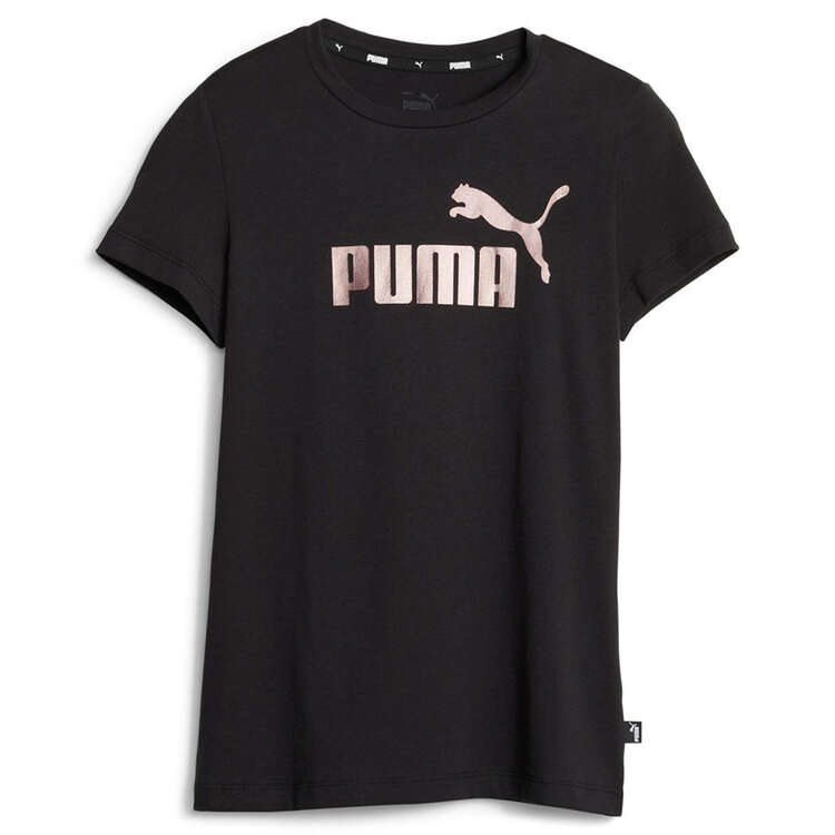 Puma Girls Essential Plus Logo Tee Black XS, Black, rebel_hi-res