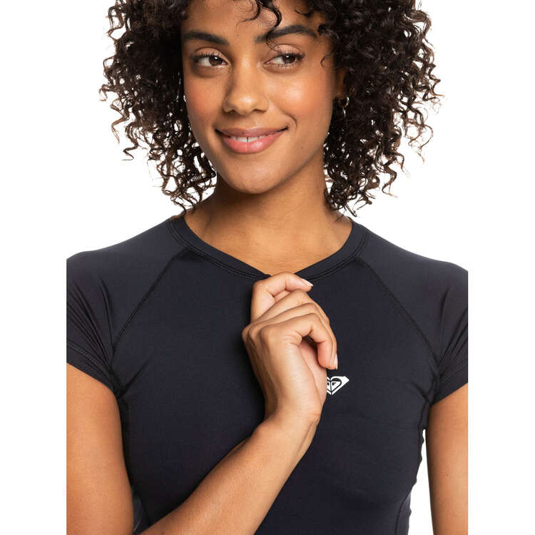 Roxy Womens Essential Cap Sleeve Rash Vest, Anthracite, rebel_hi-res