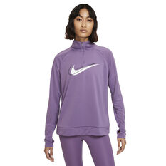 Nike Womens Dri-FIT Swoosh Run 1/2 Zip Midlayer Purple XS, Purple, rebel_hi-res