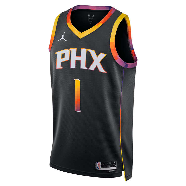 Phoenix Suns Devin Booker Mens Statement Edition 2023/24 Basketball Jersey Black S, Black, rebel_hi-res