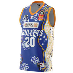 Brisbane Bullets Nathan Sobey Mens NBL Indigenous Basketball Jersey Blue S, Blue, rebel_hi-res