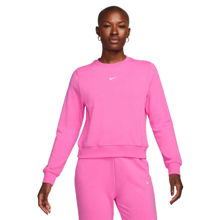 Nike One Womens Dri-FIT Crew-Neck French Terry Sweatshirt, Pink, rebel_hi-res