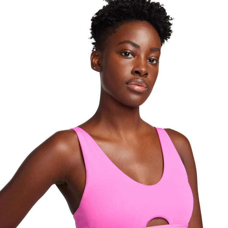 Nike Pro Womens Indy Plunge Medium Support Padded Sports Bra, Pink, rebel_hi-res