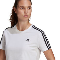 adidas Womens Essentials 3-Stripes Loose Cropped Tee, White, rebel_hi-res