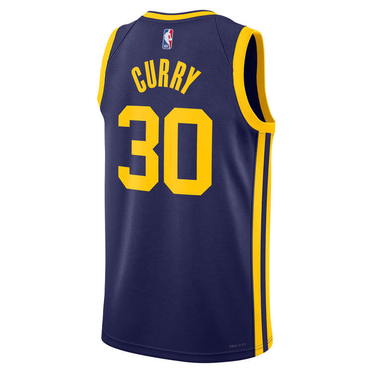 Golden State Warriors Steph Curry Mens Statement Edition 2023/24 Basketball Jersey Blue S, Blue, rebel_hi-res