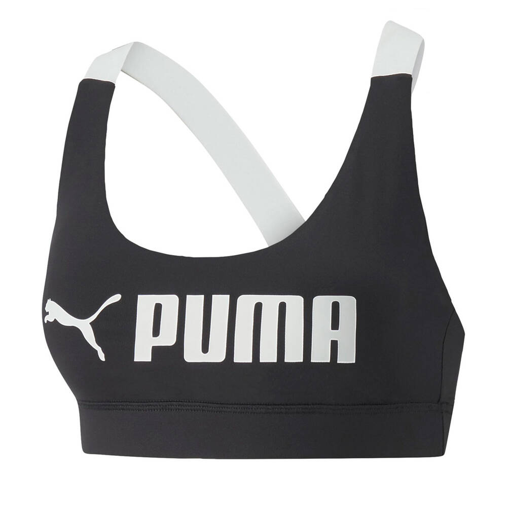 Puma Womens Fit Mid Impact Training Sports Bra Black XS | Rebel Sport