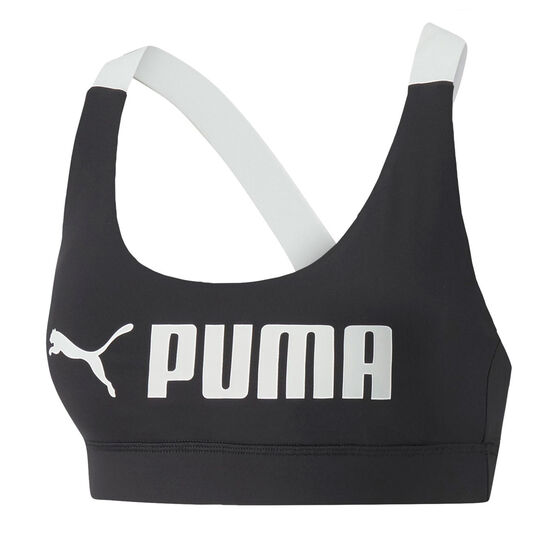 Puma Womens Fit Mid Impact Training Sports Bra, Black, rebel_hi-res
