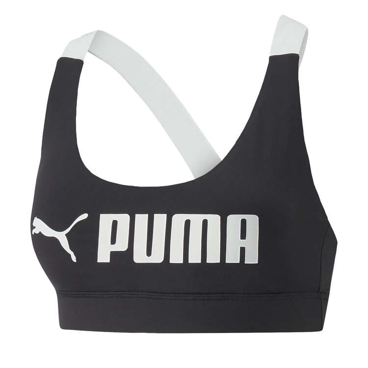 Puma Womens Fit Mid Impact Training Sports Bra Black XS, Black, rebel_hi-res