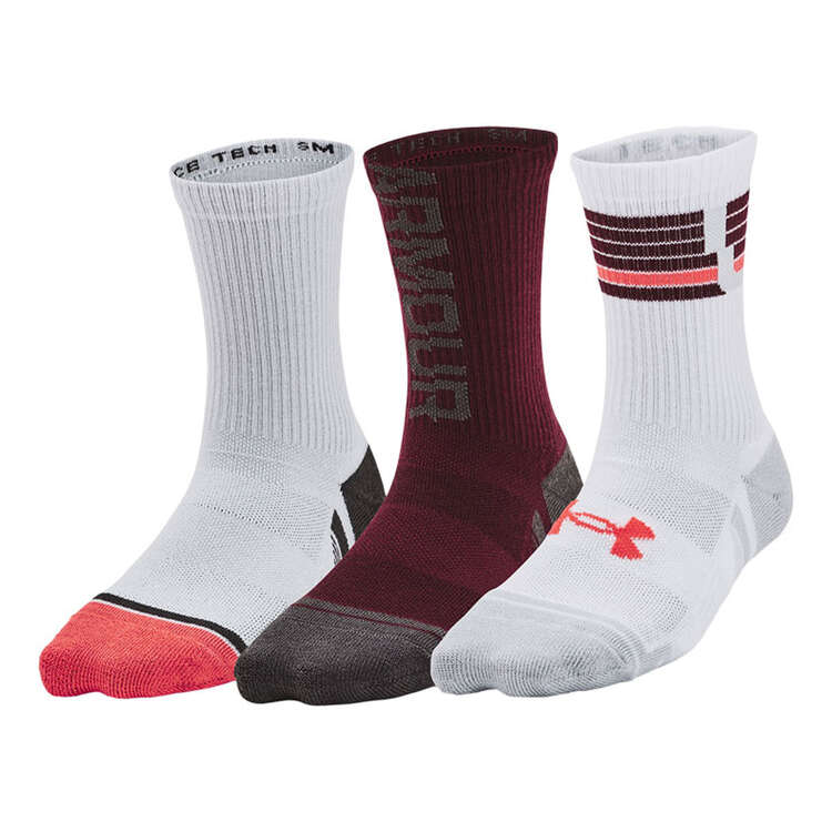 Under Armour Youth Performance Tech Crew Socks 3pk Red XS, Red, rebel_hi-res