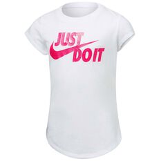 Nike Girls Just Do It Swoosh Split Tee White/Pink 4 4, White/Pink, rebel_hi-res