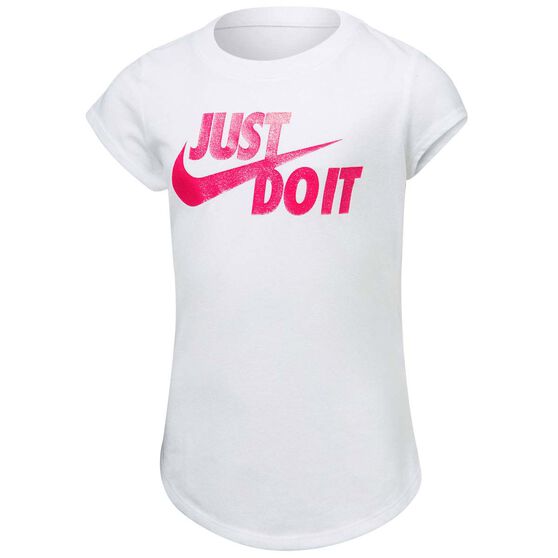 Nike Girls Just Do It Swoosh Split Tee, White/Pink, rebel_hi-res