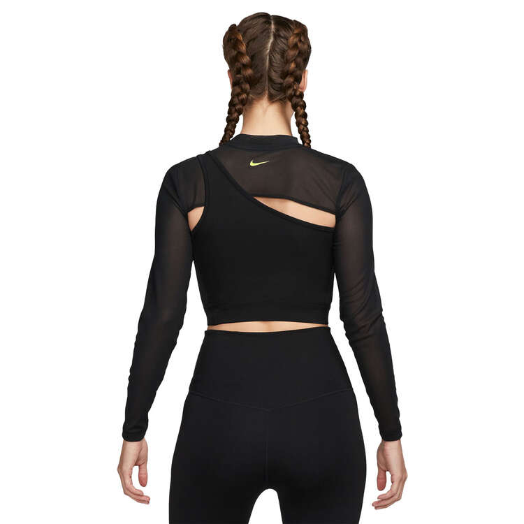 Nike Pro Womens Long Sleeve Cropped Top Black XS, Black, rebel_hi-res
