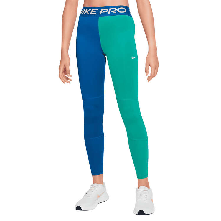 Nike Pro Girls Leggings Green/Blue XS, Green/Blue, rebel_hi-res