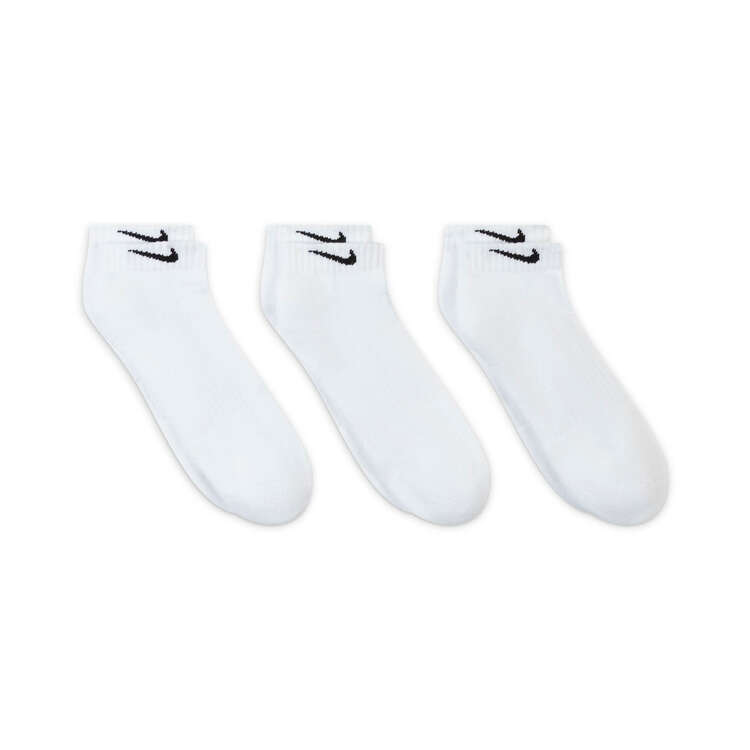 Nike Unisex Cushion Low Cut 3 Pack Socks White M - YTH 5Y - 7Y/WMN 6 - 10/MEN 6-8, White, rebel_hi-res