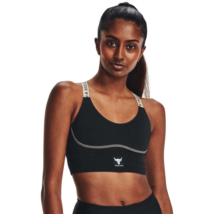Under Armour Womens Project Rock Infinity Mid Sports Bra Black/White XL