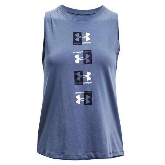 Under Armour Womens Repeat Muscle Tank, Blue, rebel_hi-res