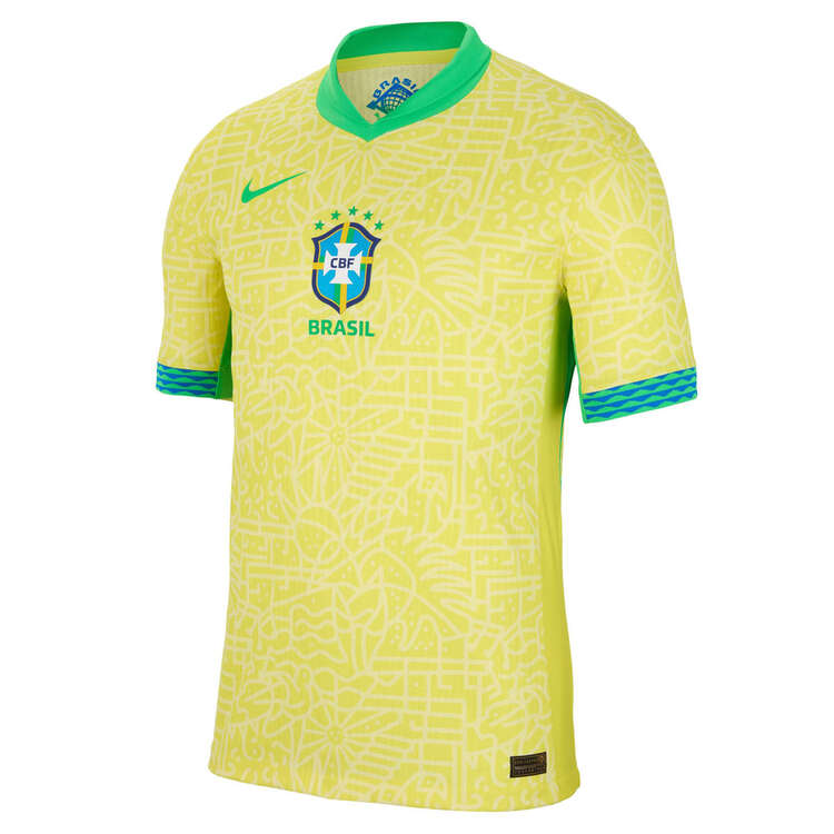 Brazil 2024 Mens Match Home Football Jersey Yellow/Green S, Yellow/Green, rebel_hi-res