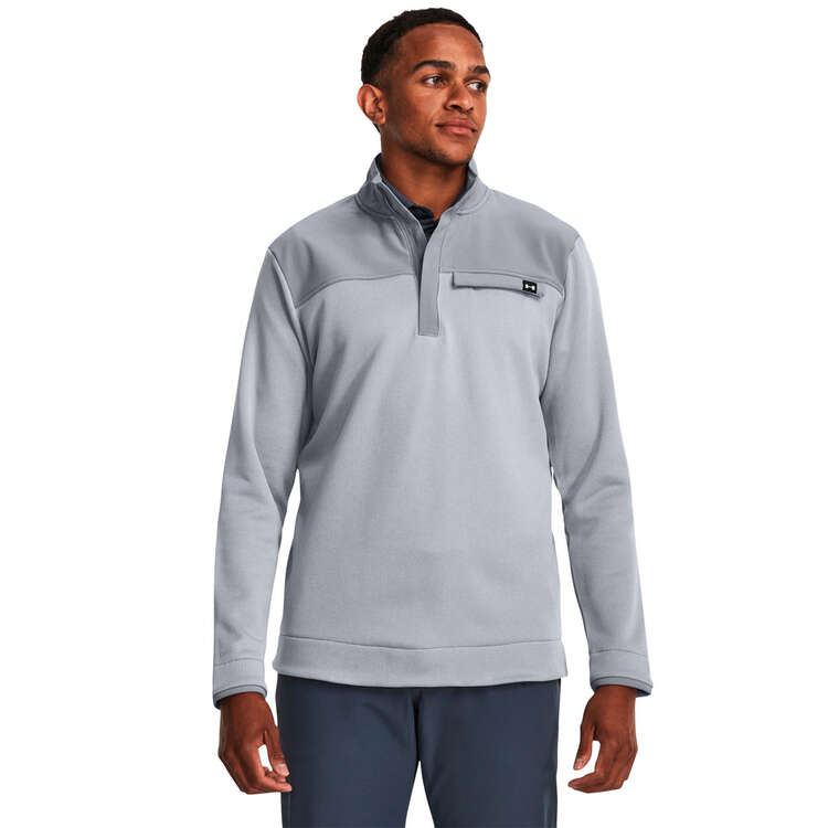 Under Armour Mens UA Storm SweaterFleece 1/2 Golf Top Grey XL, Grey, rebel_hi-res