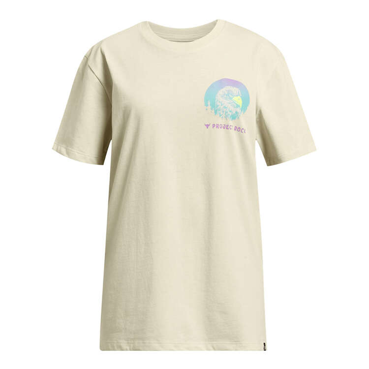 Under Armour Project Rock Girls Campus Tee White XS, White, rebel_hi-res