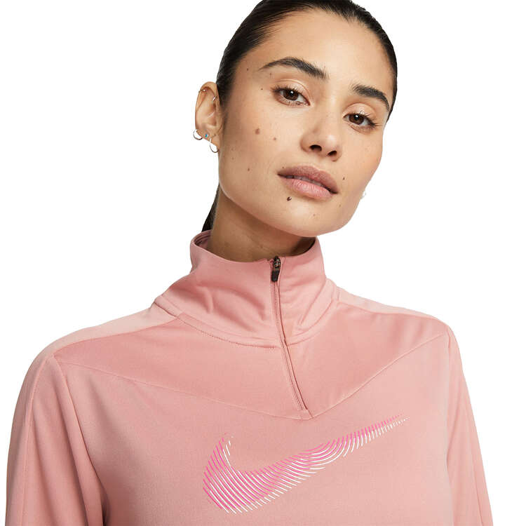 Nike Womens Dri-FIT Swoosh 1/2 Zip Running Top, Pink, rebel_hi-res