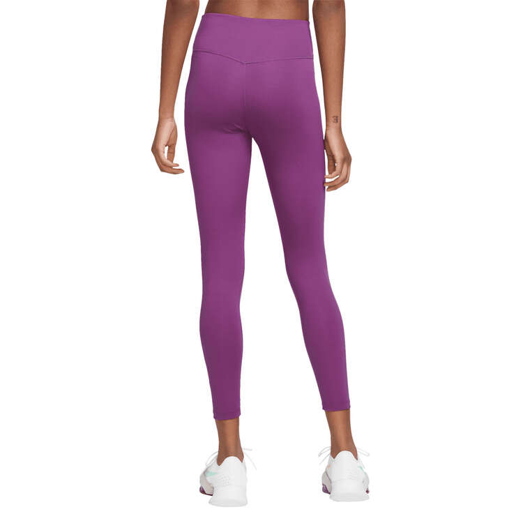 Nike Womens Dri-FIT One Mid-Rise 7/8 Graphic Tights Purple XS, Purple, rebel_hi-res