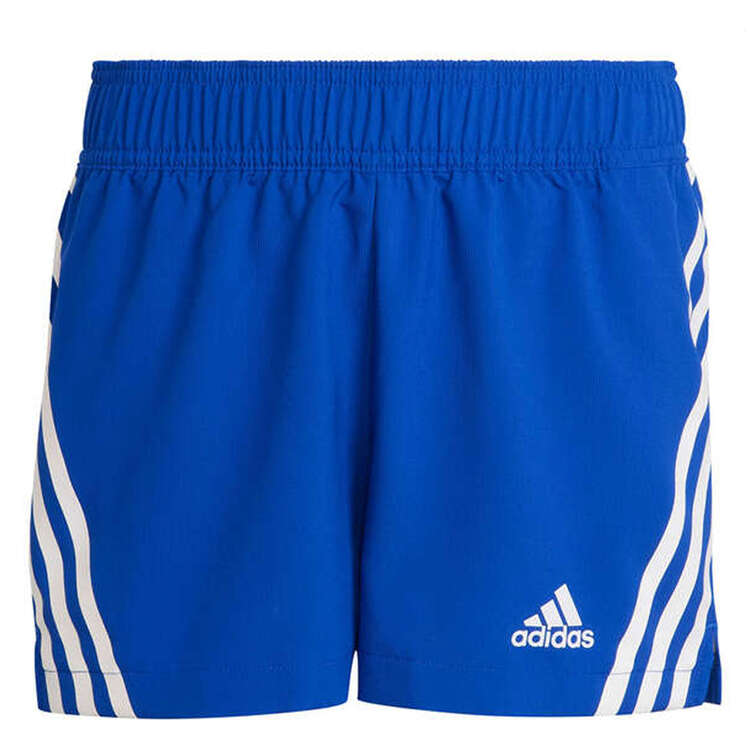 adidas Girls Aeroready 3 Stripes Woven Shorts Blue 10, Blue, rebel_hi-res