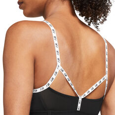 Nike Air Womens Dri-FIT Indy Light Support Padded Logo Tape Sports Bra, Black, rebel_hi-res