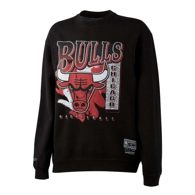 Mitchell & Ness Chicago Bulls Paintbrush Logo Crew Sweatshirt Black S, Black, rebel_hi-res