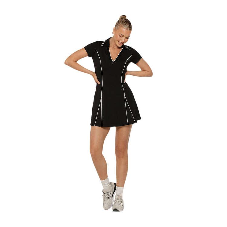 Lorna Jane Womens Deuce Retro Tennis Dress Black XS, Black, rebel_hi-res