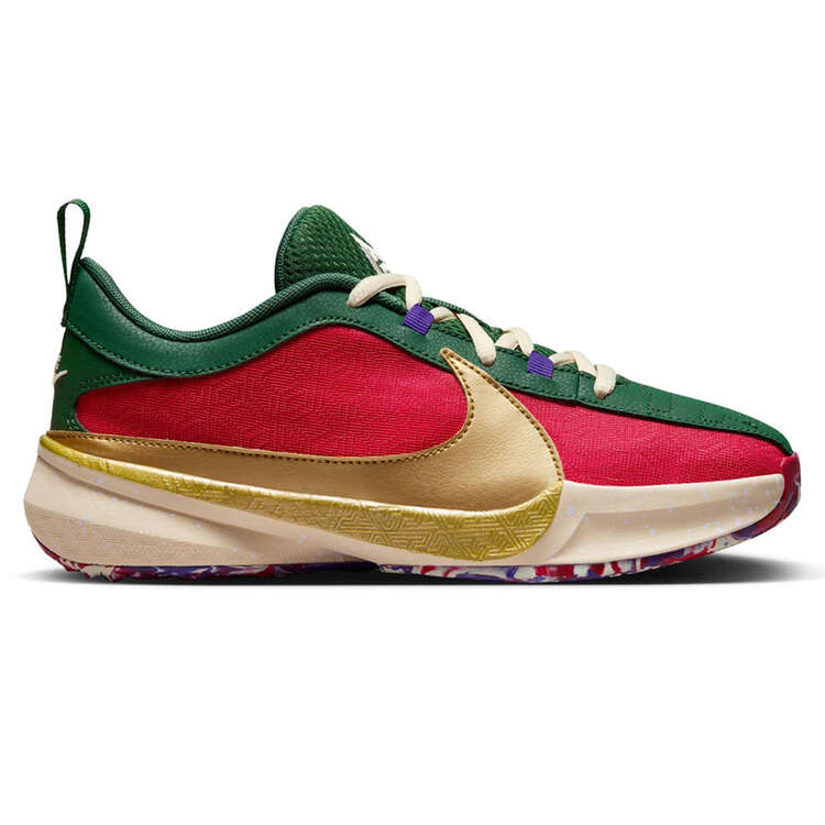 Nike Freak 5 GS Kids Basketball Shoes, Red/Gold, rebel_hi-res