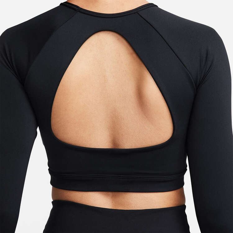 Nike Womens Long Sleeve Cropped Sports Bra, Black, rebel_hi-res