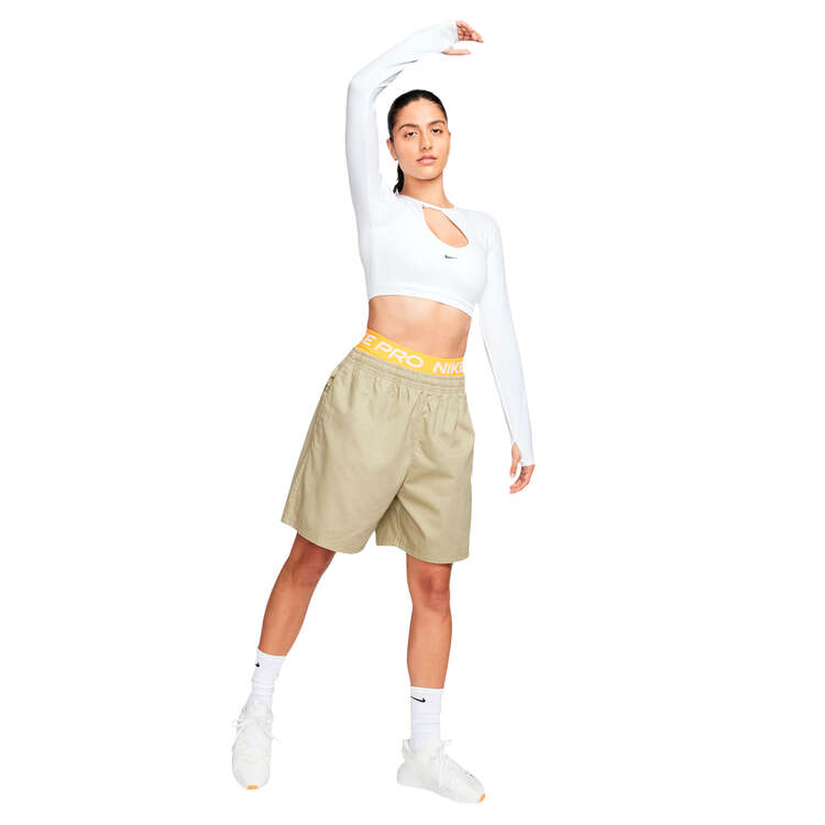 Nike Womens Dri-FIT Long Sleeve Cropped Sports Bra, White, rebel_hi-res