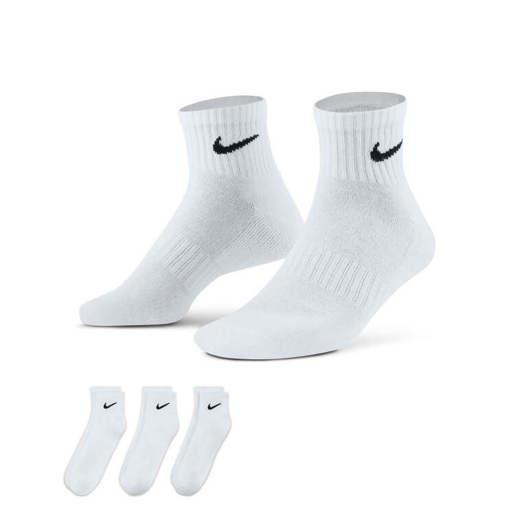 Nike Cushion Quarter Running 3 Pack Socks White XL - MEN 12-15, White, rebel_hi-res