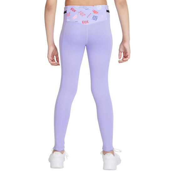 Nike Dri-FIT One Luxe Girls Printed Tights, Purple/Print, rebel_hi-res