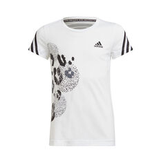 adidas Girls 3 Stripes Graphic Tee White/Black 8, White/Black, rebel_hi-res
