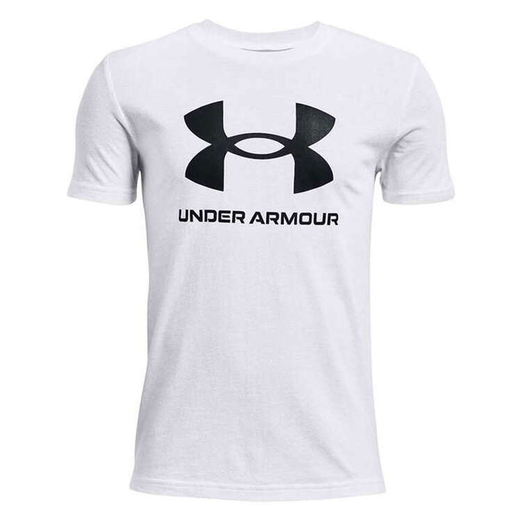 Under Armour Boys Sportstyle Logo Tee, White/Black, rebel_hi-res
