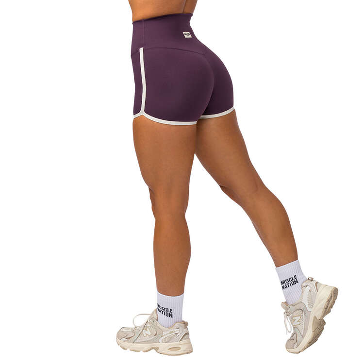 Muscle Nation Womens Retro Everyday Shorty Shorts, Plum, rebel_hi-res