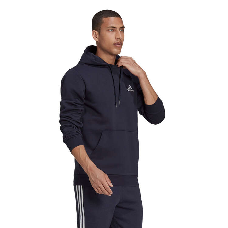 adidas Mens Essentials Feel Cozy Pullover Fleece Hoodie, Navy/White, rebel_hi-res