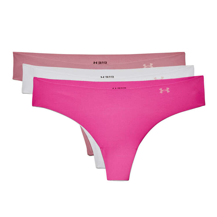 Under Armour Womens Pure Stretch Thong Briefs 3 Pack Pink XS, Pink, rebel_hi-res