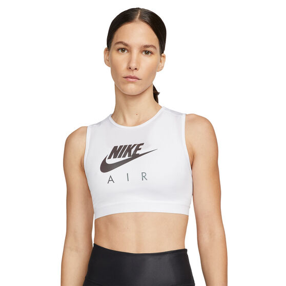 Nike Air Womens Dri-FIT Swoosh High Neck Sports Bra, White, rebel_hi-res