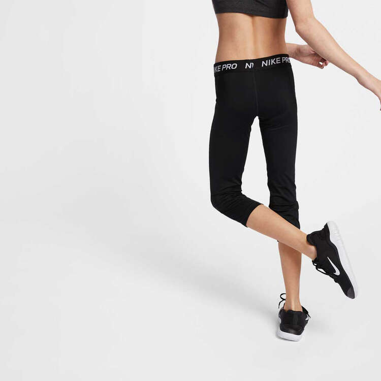 Nike Pro Girls Capris, Black / White, rebel_hi-res