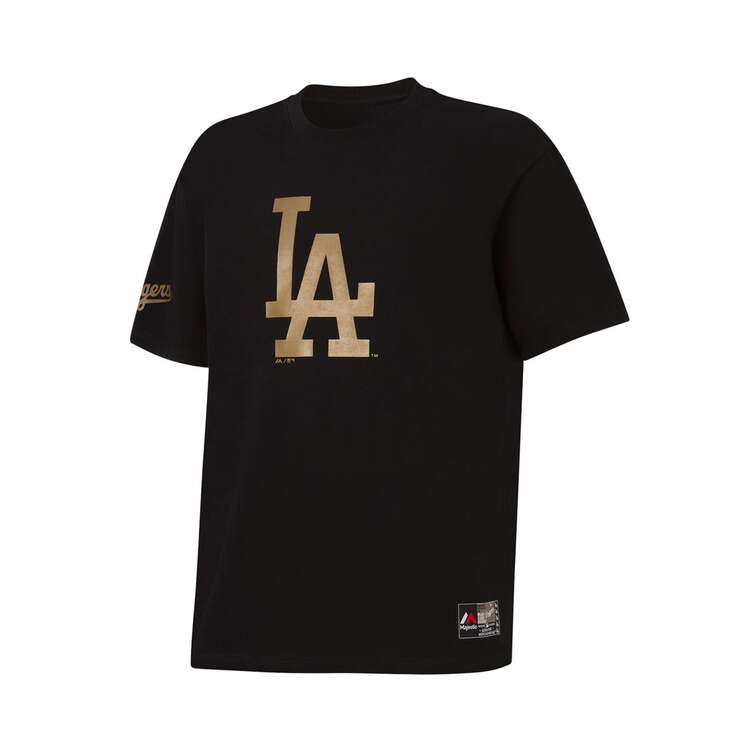 Majestic Los Angeles Dodgers Metallic Crest Mens Tee Black/Gold S, Black/Gold, rebel_hi-res