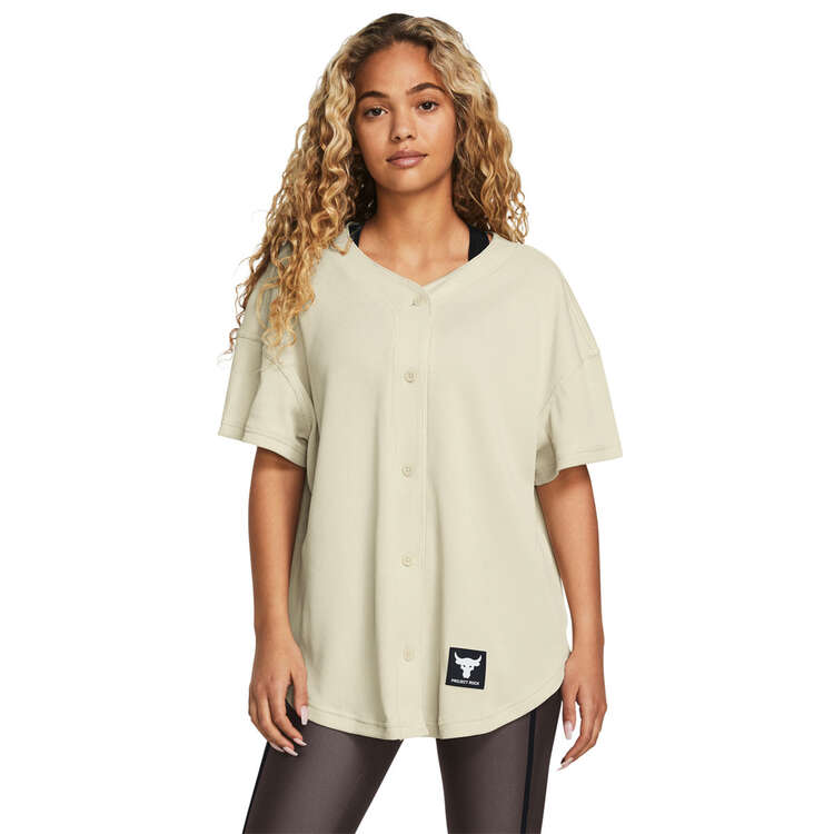 Under Armour Womens Project Rock Easy Go Over Shirt Cream XS, Cream, rebel_hi-res