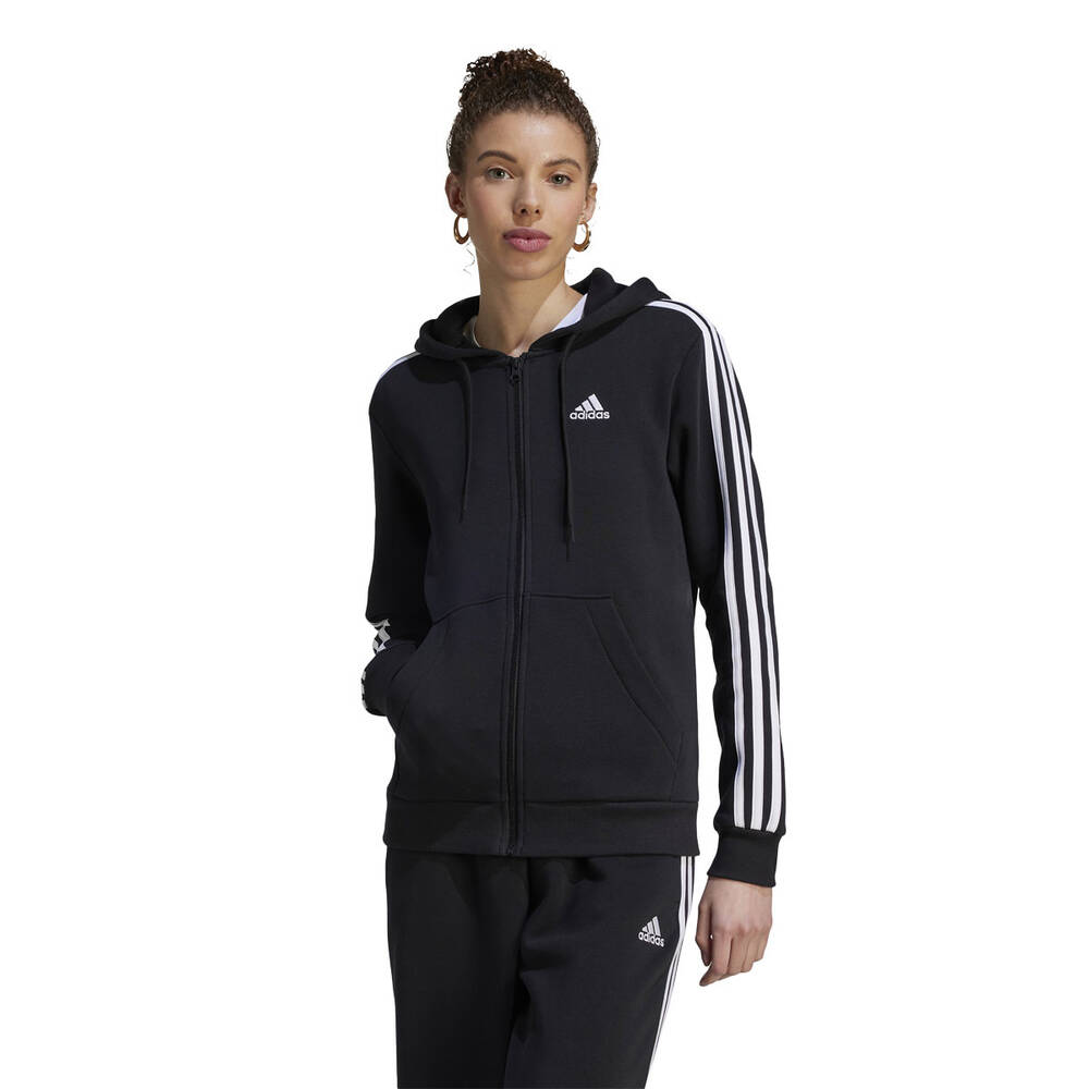 adidas Womens Fleece 3-Stripes Full-Zip Fleece Hoodie Black M | Rebel Sport